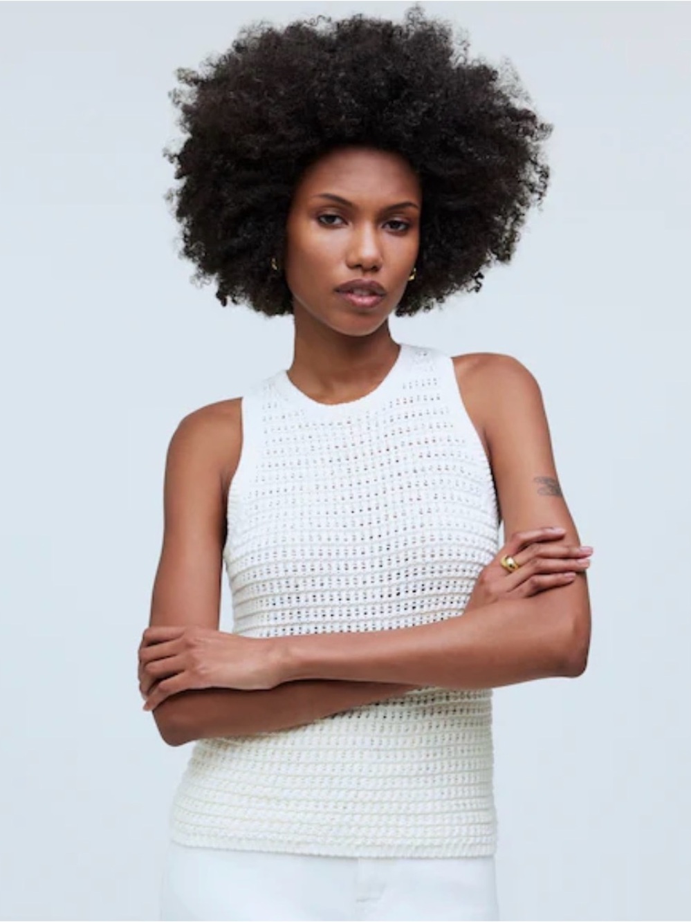 Madewell Womens White Crochet-Knit Crewneck Sweater Tank